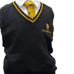 Birchfield V-Neck Jumper (Black with Gold Trim)
